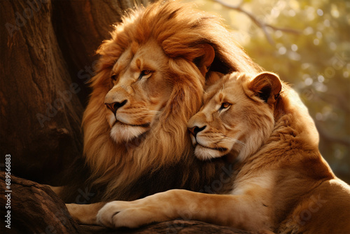 a pair of lions are hugging © Yoshimura