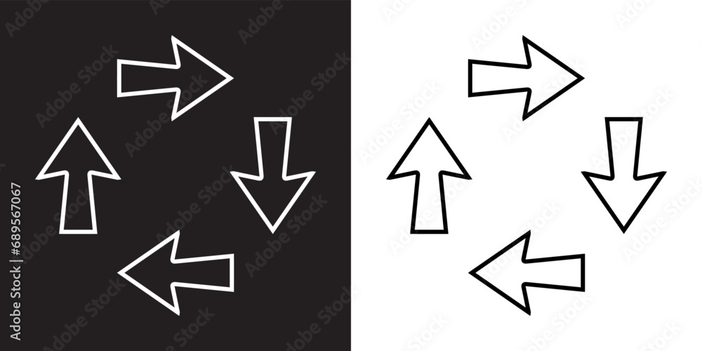 Arrows in different direction icon vector. Four Arrows icon sign symbol in trendy flat style. Recycling vector icon illustration isolated on black and white background Arrows in different direction icon vector. Four Arrows icon sign symbol in trendy flat style. Recycling vector icon illustration isolated on black and white background