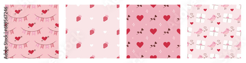 Set of seamless patterns for Valentines Day. Romantic vector backgrounds. Ornament for postcards, wallpapers, wrapping paper