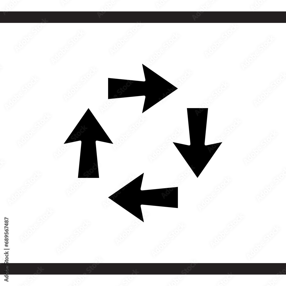 Arrows in different directions icon vector. Four Arrows icon sign symbol vector. Recycling vector icon illustration isolated on white background Arrows in different directions icon vector. Four Arrows icon sign symbol vector. Recycling vector icon illustration isolated on white background