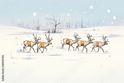 caribou herd leaving footprints on snowy ground © altitudevisual