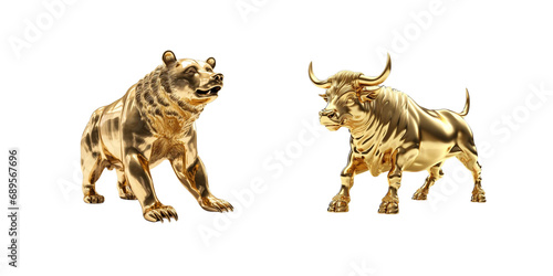 Golden bull and bear market stock 3d on a white background
