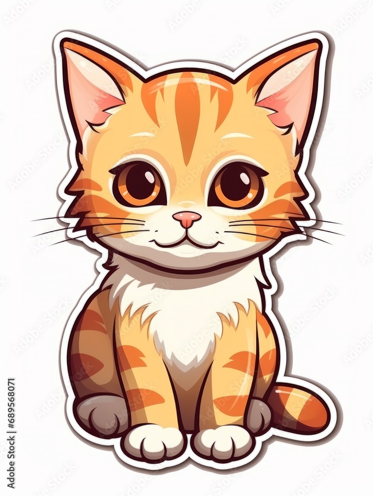 Funny Kitten sticker in cartoon style, AI