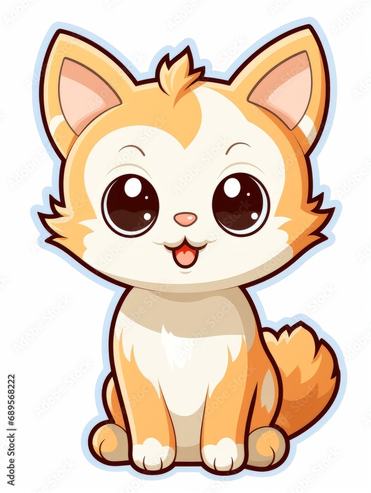 Funny Kitten sticker in cartoon style, AI Funny Kitten sticker in cartoon style, AI