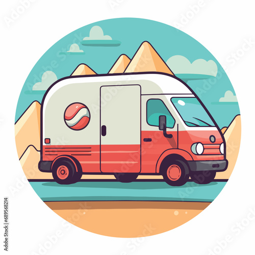 DELIVERY VAN in cartoon, doodle style. Isolated 2d vector illustration in logo, icon, sketch style, Eps 10. AI Generative © Iryna