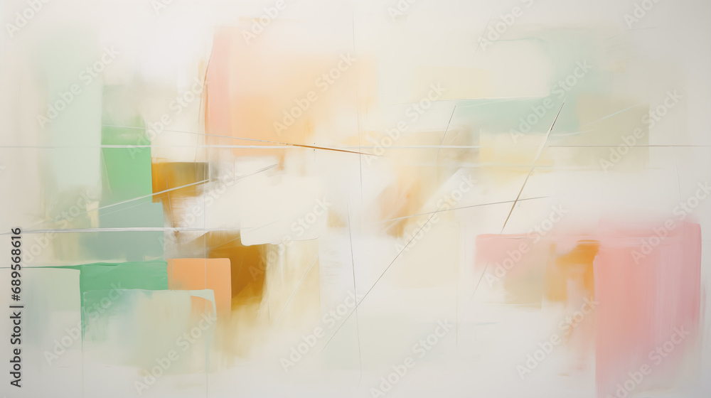 Obraz premium Abstract oil painting made out of lines, tranquil serenity, muted tones, kinetic artwork, bold brush strokes, transparency and opacity, precisionist lines and shapes