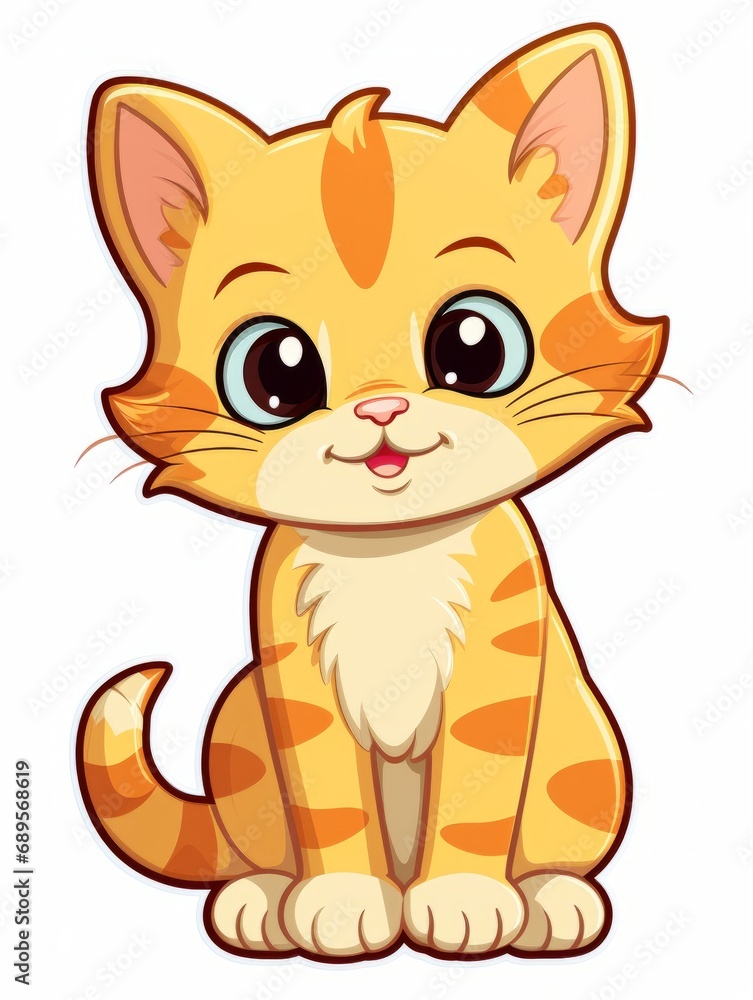 Funny Kitten sticker in cartoon style, AI Funny Kitten sticker in cartoon style, AI