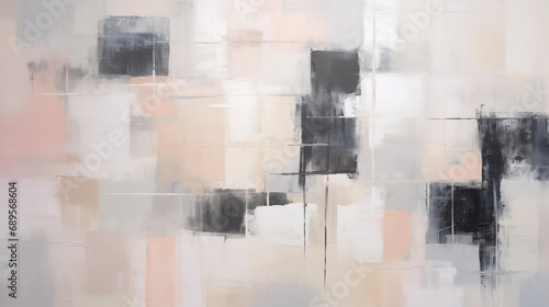 Abstract oil painting made out of square  tranquil serenity  muted tones  kinetic artwork  bold brush strokes  transparency and opacity  precisionist lines and shapes