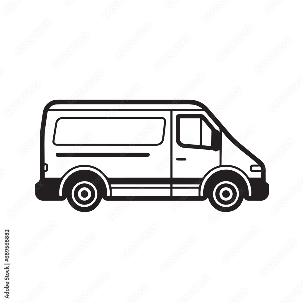 DELIVERY VAN in cartoon, doodle style. Isolated 2d vector illustration in logo, icon, sketch style, Eps 10, black and white. AI Generative