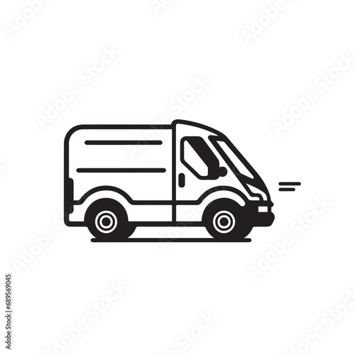 DELIVERY VAN in cartoon, doodle style. Isolated 2d vector illustration in logo, icon, sketch style, Eps 10, black and white. AI Generative