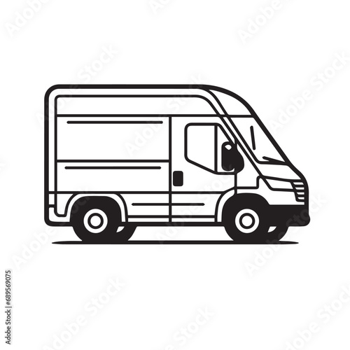 DELIVERY VAN in cartoon, doodle style. Isolated 2d vector illustration in logo, icon, sketch style, Eps 10, black and white. AI Generative