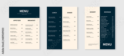 Elegant restaurant menu design template. Menu layout design for restaurants and cafes. Vector illustration photo