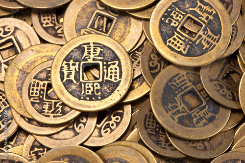 Close-up of Ancient Chinese coins photo