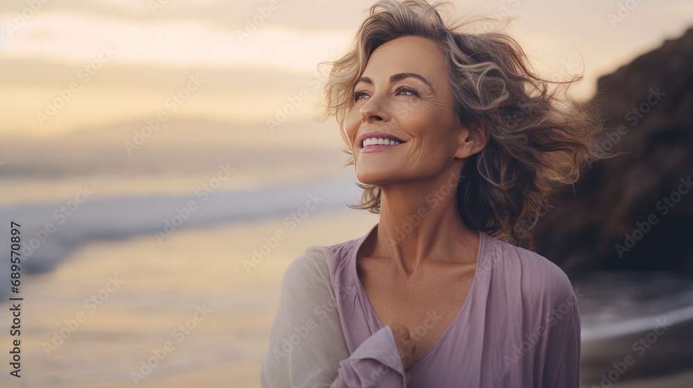 Portrait of a middle-aged woman at the beach Portrait of a middle-aged woman at the beach