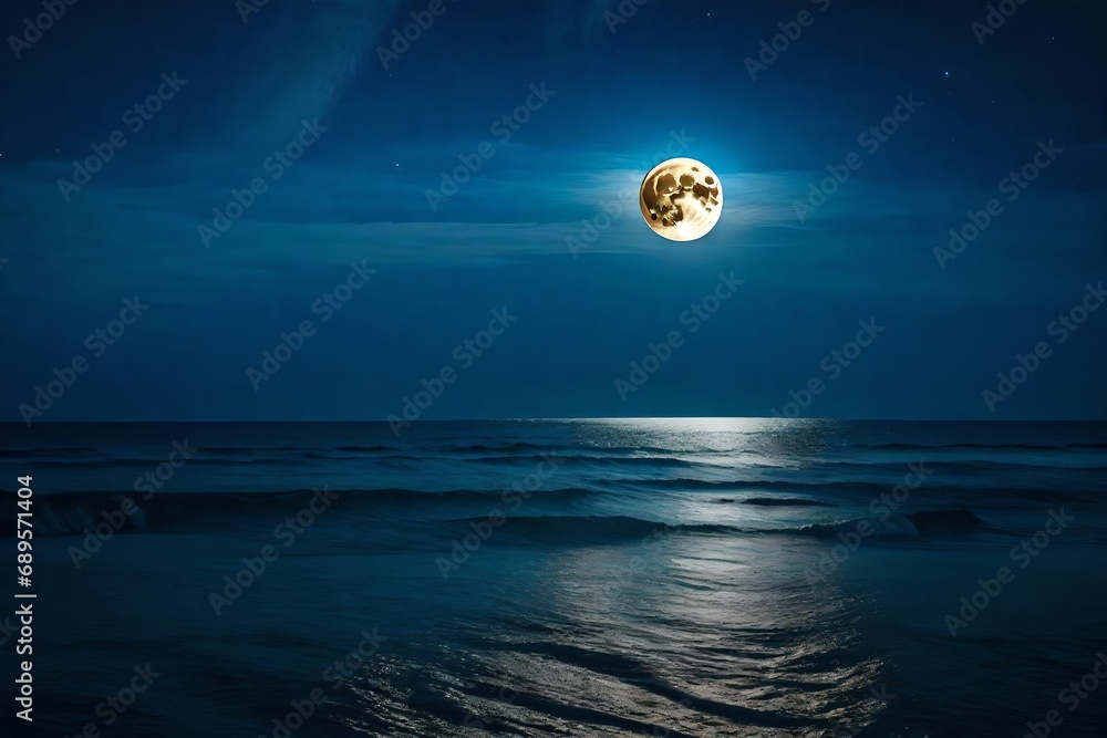 full moon over sea - obrazy, fototapety, plakaty 