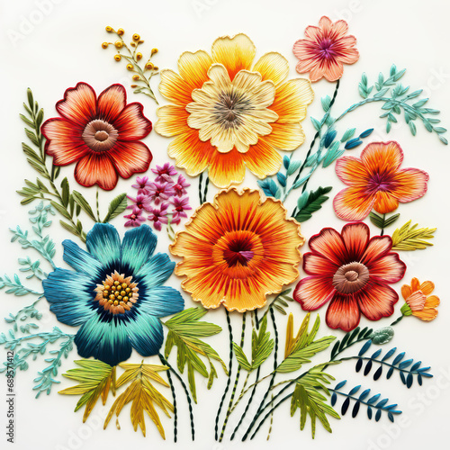 Beautiful decorative colorful embroidery  flowers  background