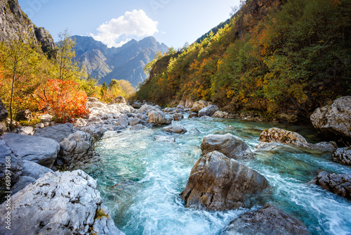 Photography Colorful Landscape in the Albanian Alps with a River and Mountains