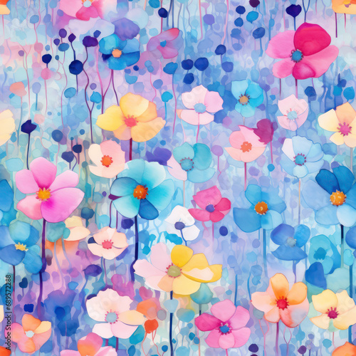 Seamless beautiful watercolor spring flowers pattern background