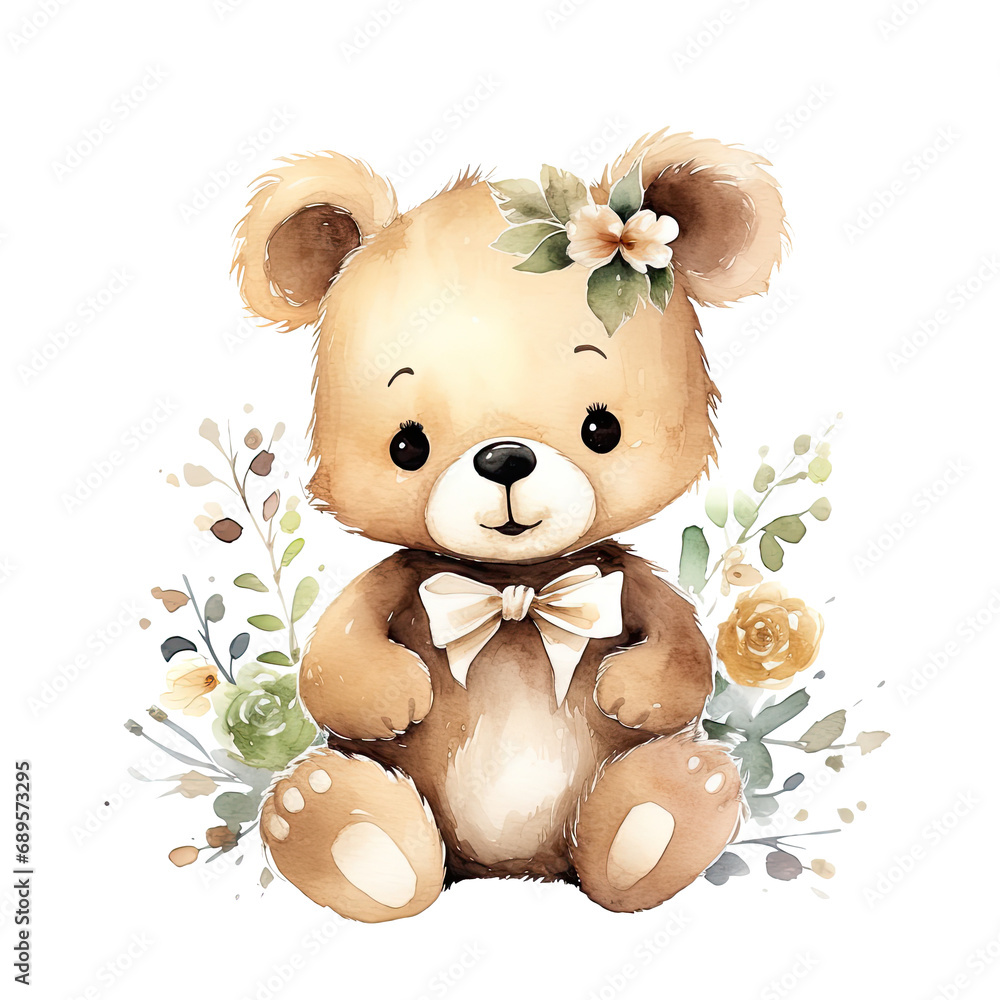 Transparent watercolor teddy bear clipart on white background Transparent watercolor teddy bear clipart on white background