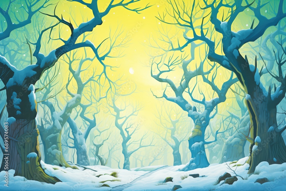 Naklejka premium frosty trees illuminated by the mystical aurora borealis