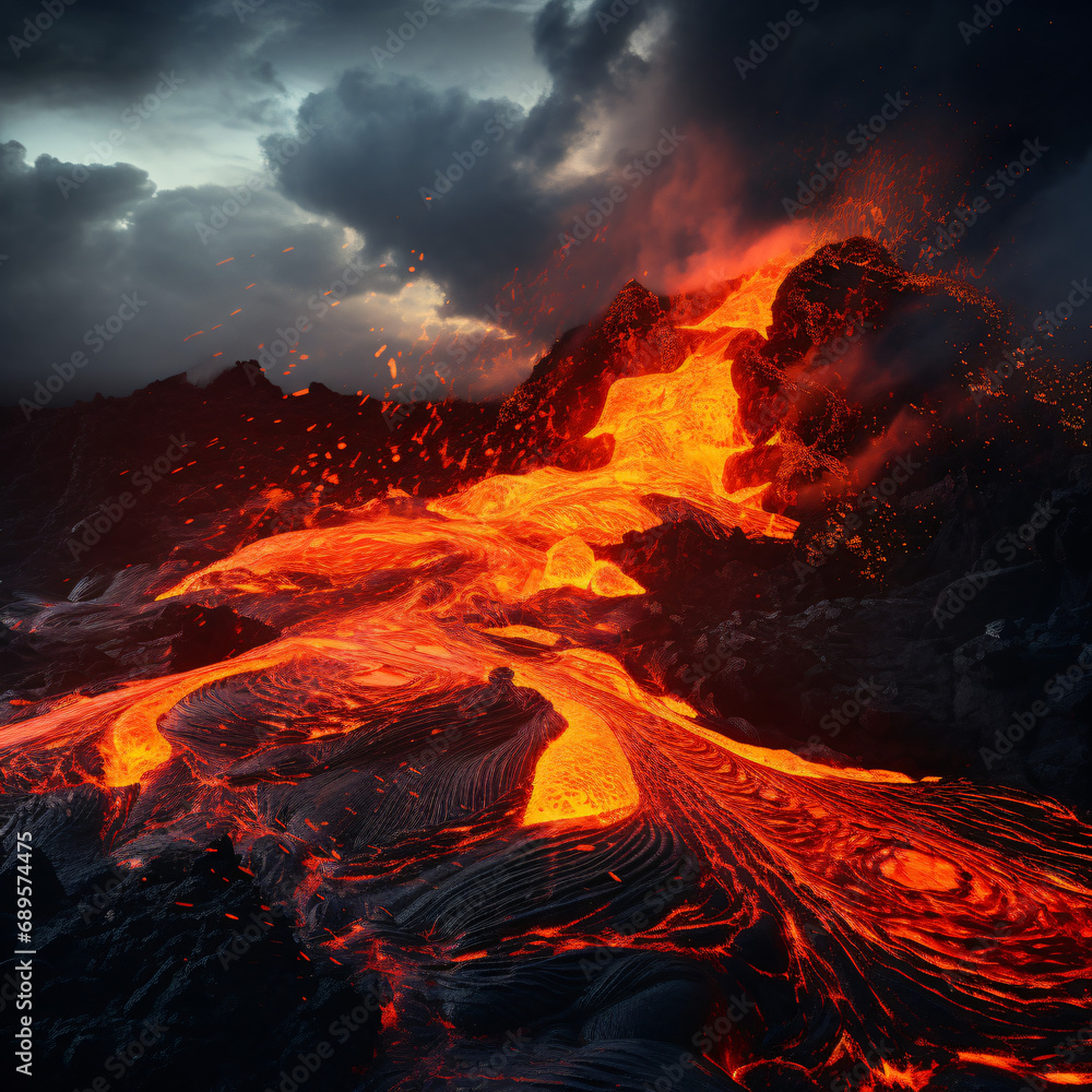 Lava erupting from a volcano