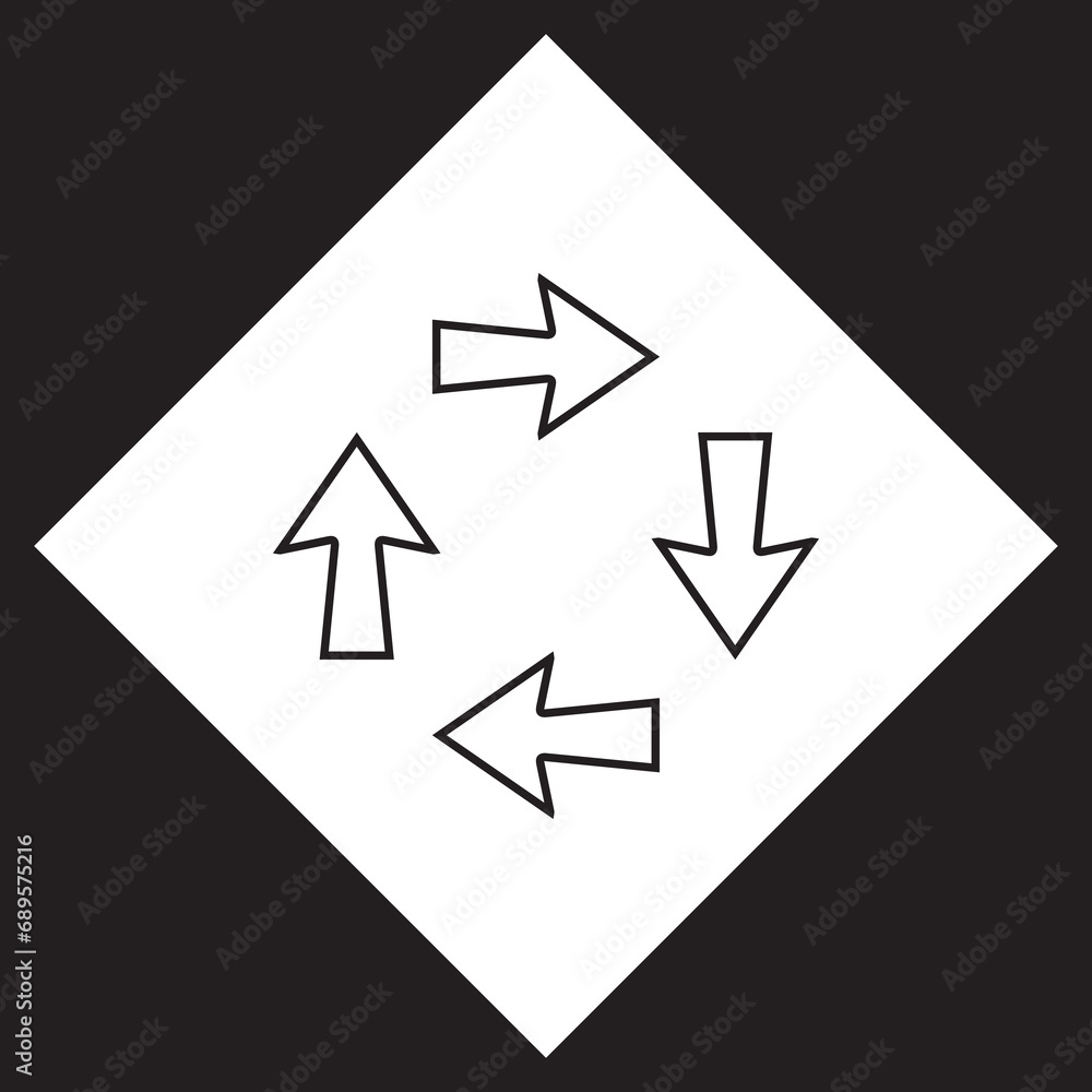 Arrows in different directions icon vector. Four Arrows logo design. Recycling vector icon illustration in rhombus isolated on black background