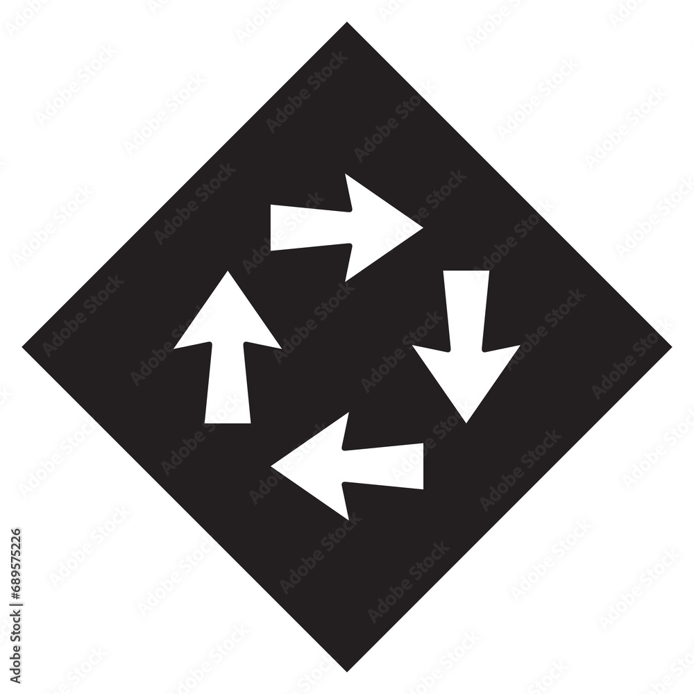 Arrows in different directions icon vector. Four Arrows logo design. Recycling vector icon illustration in rhombus isolated on white background