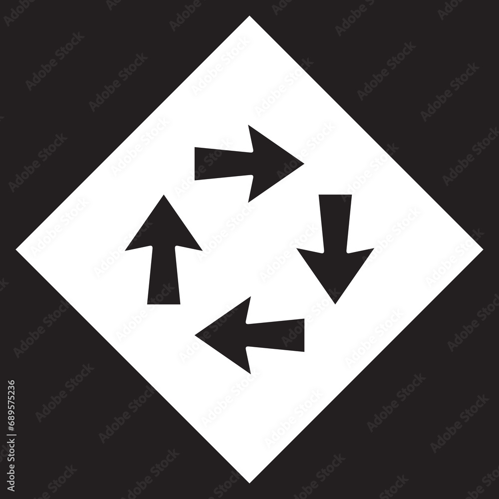 Arrows in different directions icon vector. Four Arrows logo design. Recycling vector icon illustration in rhombus isolated on black background Arrows in different directions icon vector. Four Arrows logo design. Recycling vector icon illustration in rhombus isolated on black background