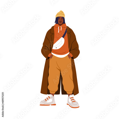 Modern black man in fashion casual clothes. African-American male character w...