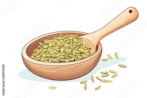 fennel seeds in a wooden scoop on a table