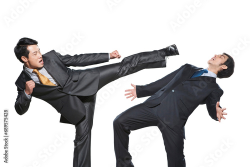 Two businessmen fighting on white background photo