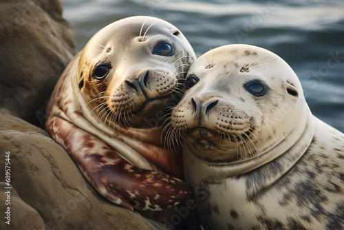 a pair of seals hugging © Yoshimura