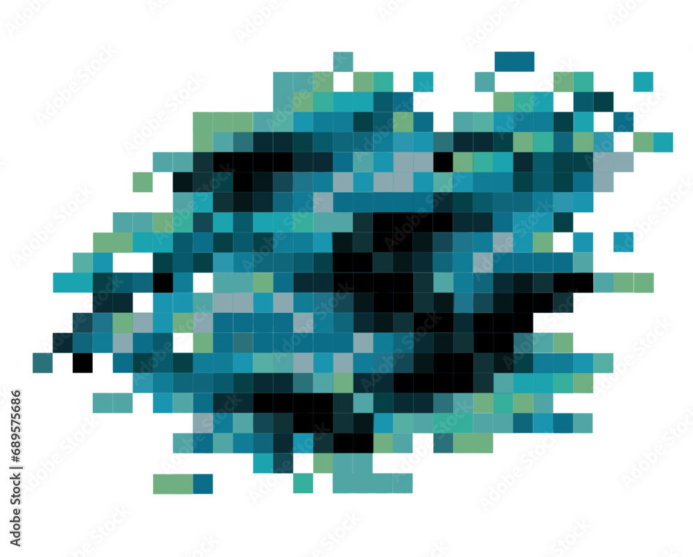 Pixelated abstract spot art in blue halftones spot isolated on white. Modern vector design element for postcard, cover, mobil apps, web banner, printing on t-shirts, home textile, bedding, fabric Pixelated abstract spot art in blue halftones spot isolated on white. Modern vector design element for postcard, cover, mobil apps, web banner, printing on t-shirts, home textile, bedding, fabric