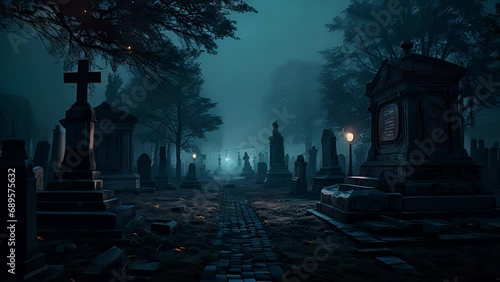 Cemetery night. Created with Generative AI.