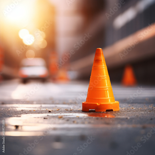 Orange traffic cone on the road