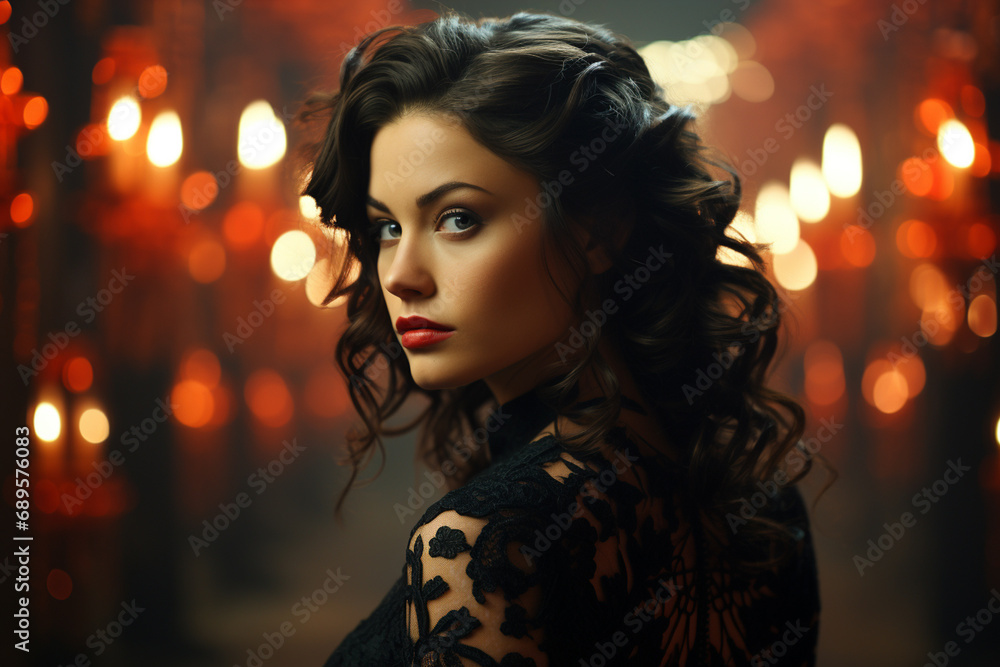 Beautiful and sexy woman with red lights on background Beautiful and sexy woman with red lights on background