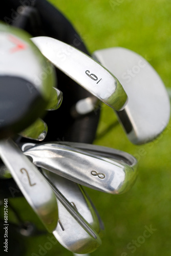 Close-up of golf clubs