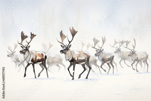 caribou herd in the middle of a tundra blizzard