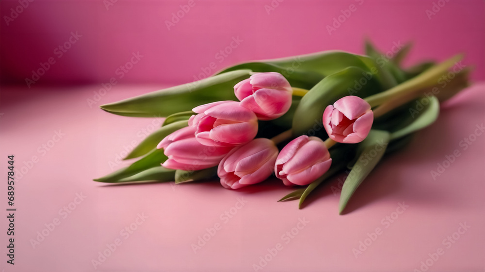 leganza Floreale- Bouquet di Tulipani Rosa su Sfondo dello Stesso Tono, con Spazio per il Testo