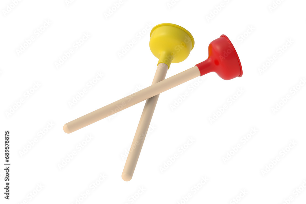 Two toilet plungers isolated on white background. 3d render Two toilet plungers isolated on white background. 3d render