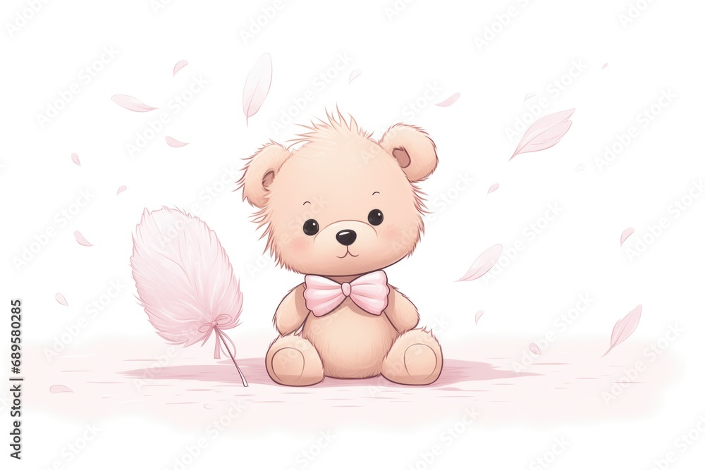 baby pink teddy with feather detail, isolated on white baby pink teddy with feather detail, isolated on white