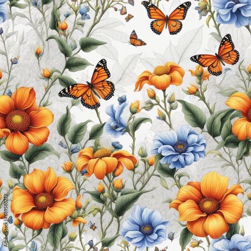  flower, pattern, floral, seamless, nature, wallpaper, blossom, spring, vector, leaf, design, illustration, art © sam