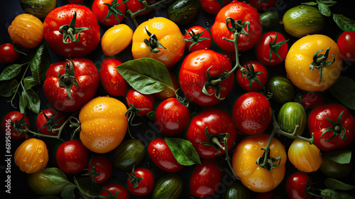 Top view of  tomatoes, Ripe tomatoes of different variety,