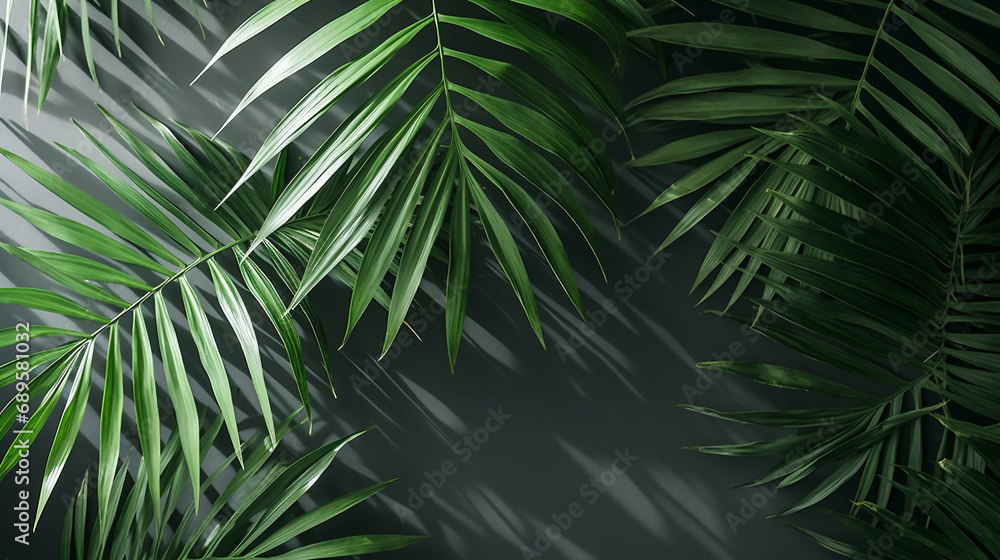 Green tropical tree palm leaves