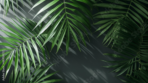 Green tropical tree palm leaves