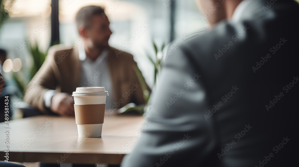 A creative angle of the Head of Revenue Operations discussing plans over coffee, Head of Revenue Operations, blurred background, with copy space