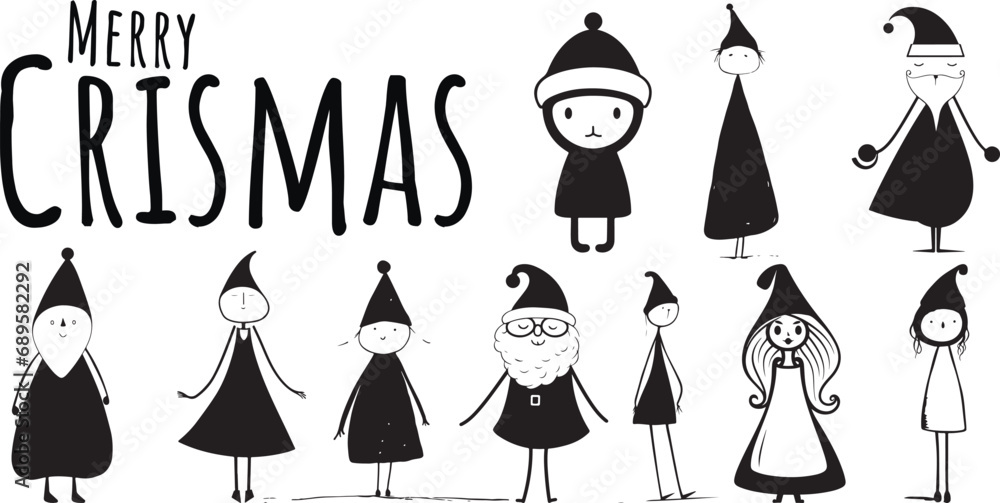 Vector Santa Claus collection. Set of cartoon funny Santa, Black and White. Chrismas collection of Santa Claus figures. Vector Santa Claus collection. Set of cartoon funny Santa, Black and White. Chrismas collection of Santa Claus figures.
