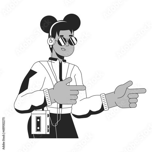Wallpaper Mural African american girl 90s fingers pointing cool black and white 2D line cartoon character. Black female sunglasses isolated vector outline person. 80s lifestyle monochromatic flat spot illustration Torontodigital.ca