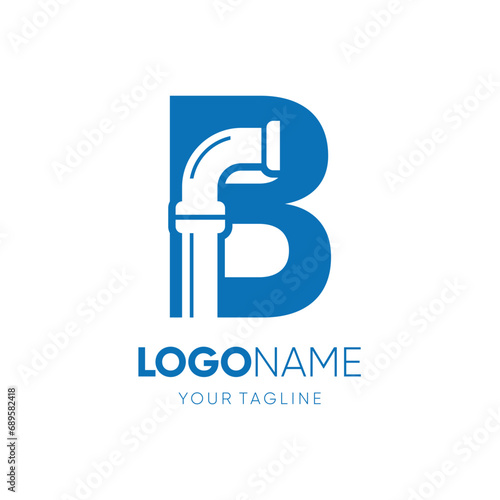 Letter B Pipe Plumbing Industrial Logo Design Vector Icon Graphic Emblem Illustration
