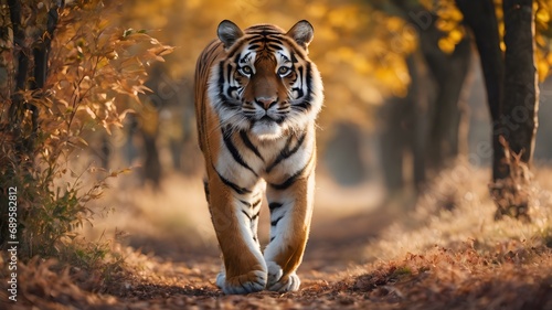 tiger in the wild, tiger  photography , tiger portrait in the autumn background 